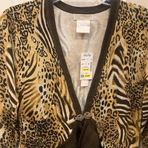 NWT ANIMAL PRINT SHORT SHRUG WITH JEWELED CLASP